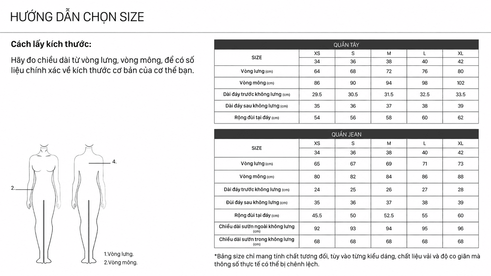 Hướng dẫn chọn size